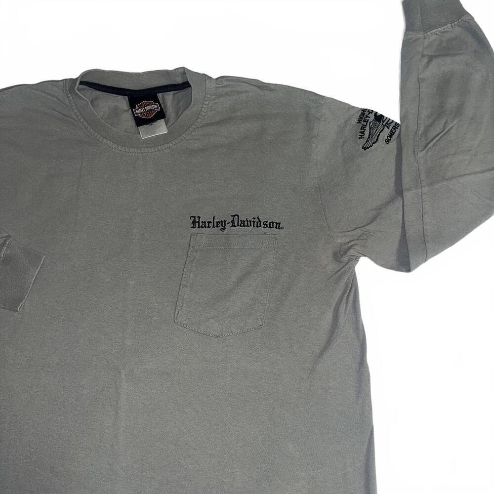 Vintage Harley-Davidson HD Embroidered Mens Large LongSleeve Pocket T-Shirt Gray